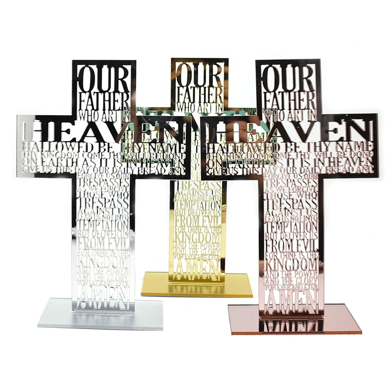 

2022 New Hollow Acrylic Scriptures Cross with Stand Jesus Christ Catholic Table Sculpture