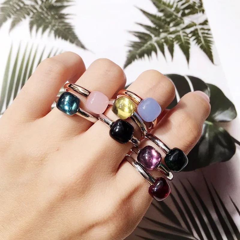 

Classic and Simple Water Droplets Candy Style Ring Natural Crystal Ring for Women Fashion Jewelry Wedding Ring Square