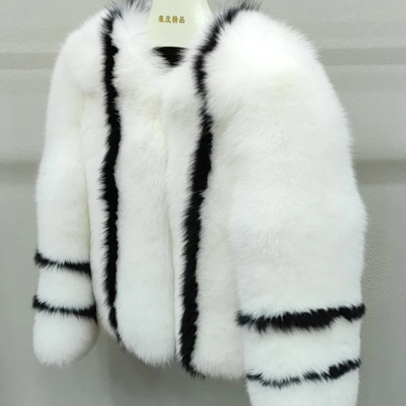 100% real Whole skin fox fur sweet striped women's real fur jacket fluffy winter outdoor short slim jacket fashion clothing enlarge