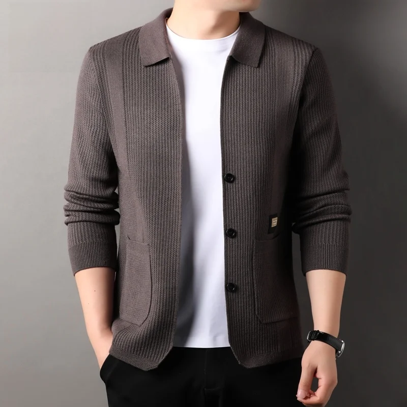 Pierre Cardin 2024 Spring and Autumn New Cardigan sweater Men's Lapel Knit Fashion Casual Jacket Men
