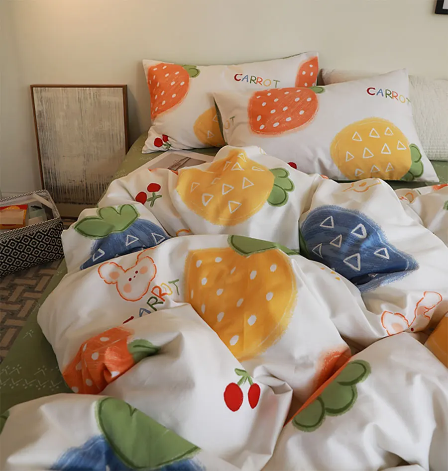 

Cute colorful strawberry rabbit bedding set kid teen,cotton twin full queen king home textile flat sheet pillow case duvet cover