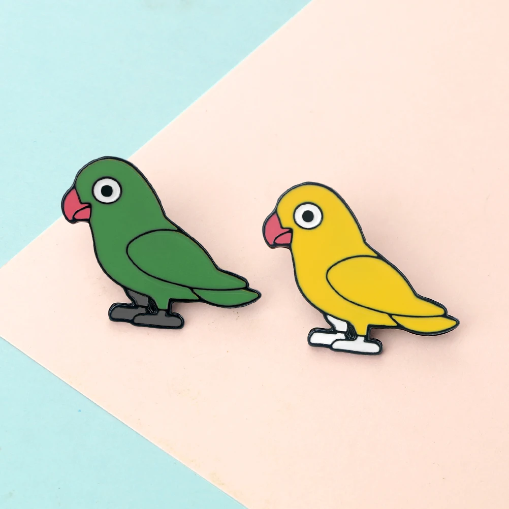 Емалированные булавки с изображением попугая милая зеленая желтая брошь
