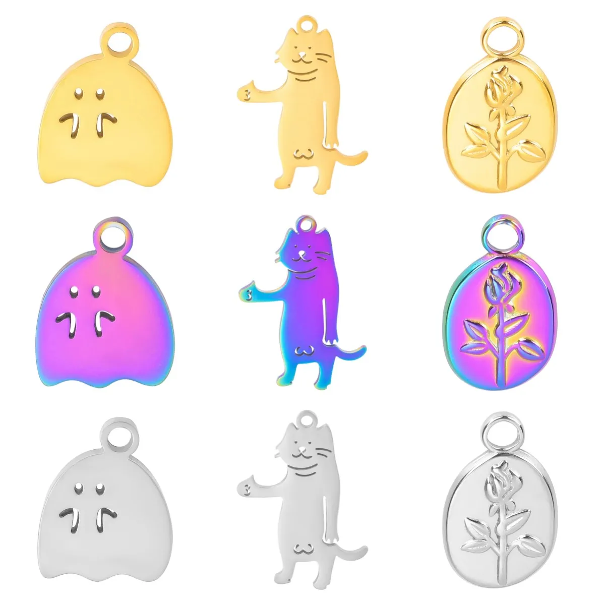 

10pcs 304 Cat/Flower/Ghost Stainless Steel Charms Pendant For Women Men Bracelet Necklace Jewelry DIY Fashion Metal Accessories