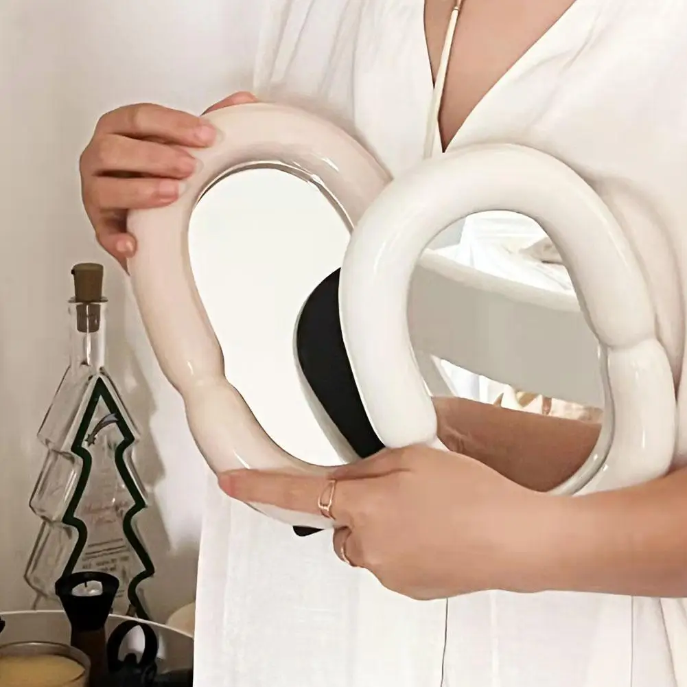 

14*22cm Oval Ceramic Makeup Mirror High-definition Bedroom Table Home Ceramic Vanity Dressing Decoration Mirror Desktop Bat U3d5