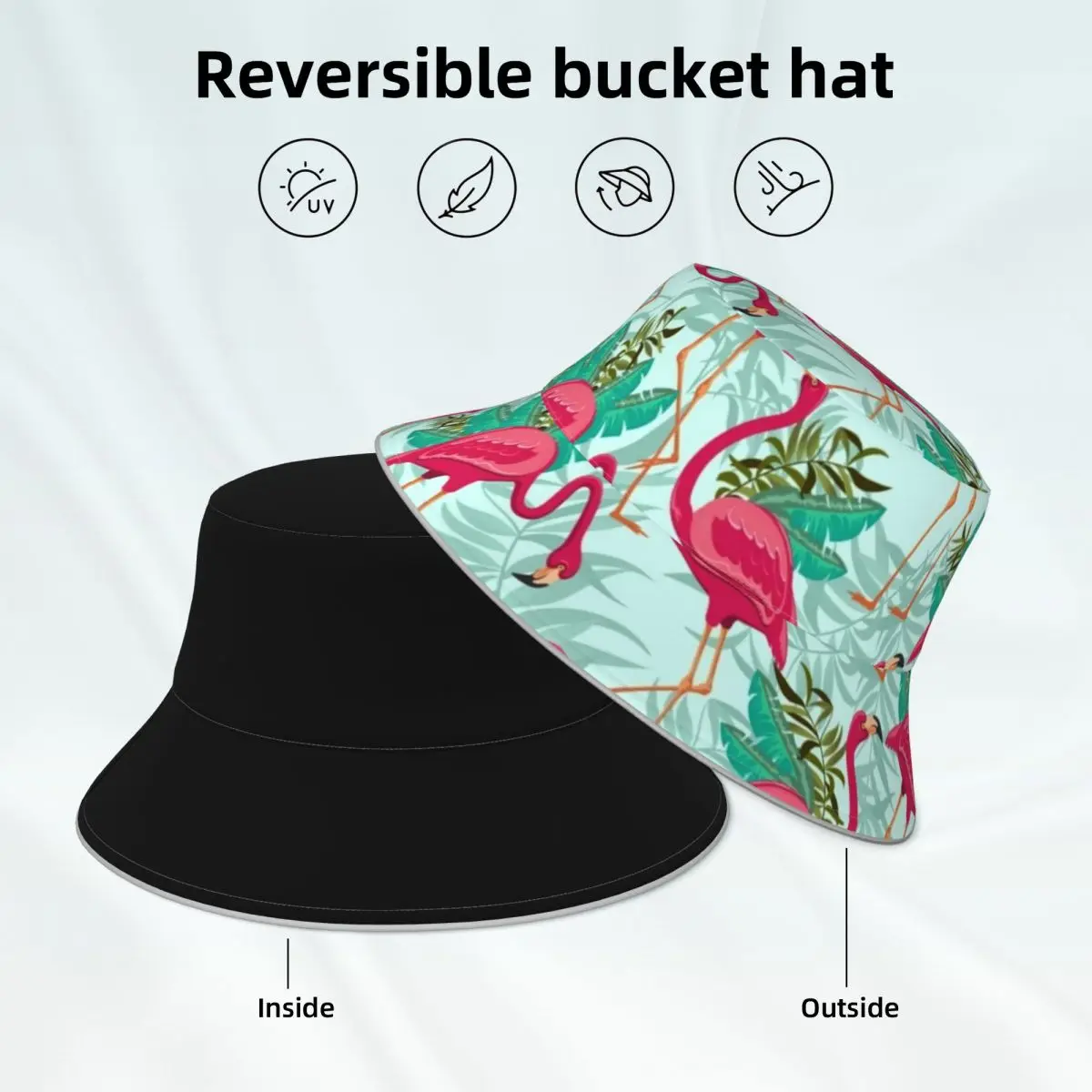 

Pink Flamingo Bucket Hat Exotic Birds Print Reversible Custom Reflective Fisherman Hats Fashionable Outdoor Sun Hat