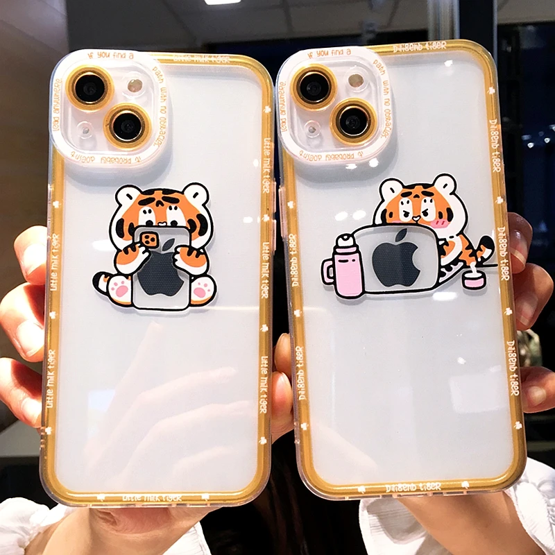 

Soft Cartoon Tiger Transparent Phone Case For iphone 11 12 13 Pro Max XS X XR 7 8 Plus Cute Bumper Shockproof Back Cover