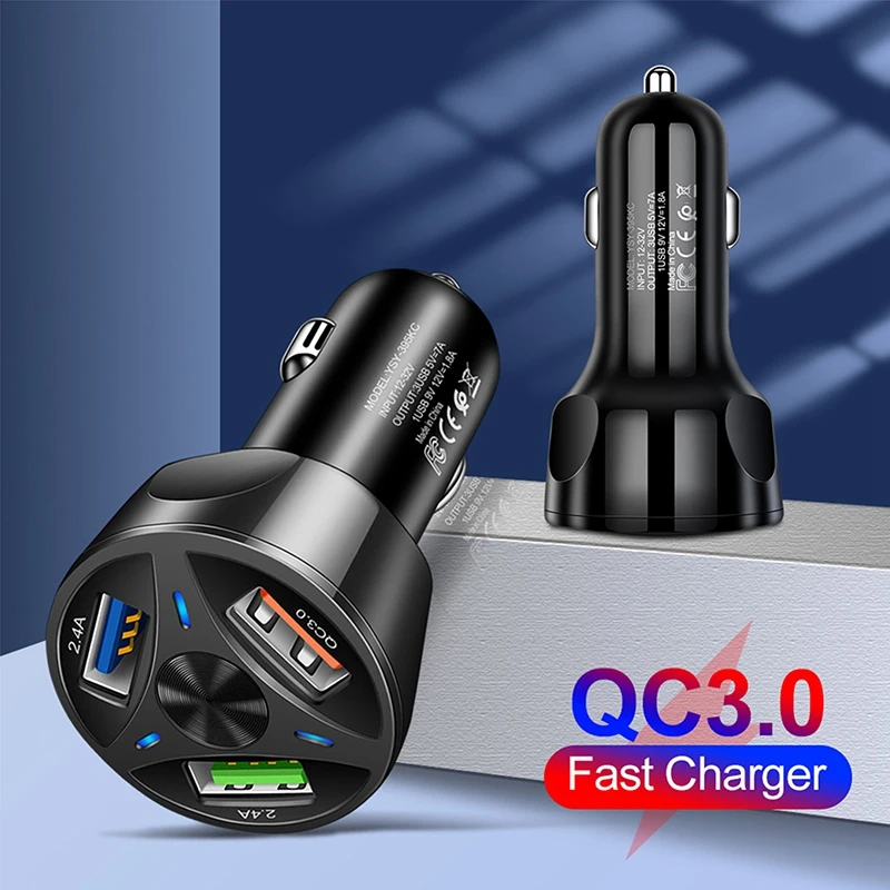 

Type QC 3.0 3 Port Car Charger USB Universal Phone Charger Fast Charging In Car For Iphone 11 Pro Samsung A10 Quick Charger 3.0