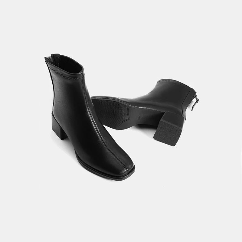 Spring Women's Boots Versatile Simple Chelsea Boots Brown High Heels Summer Female Sandals Platform Black PU Leather Shoes