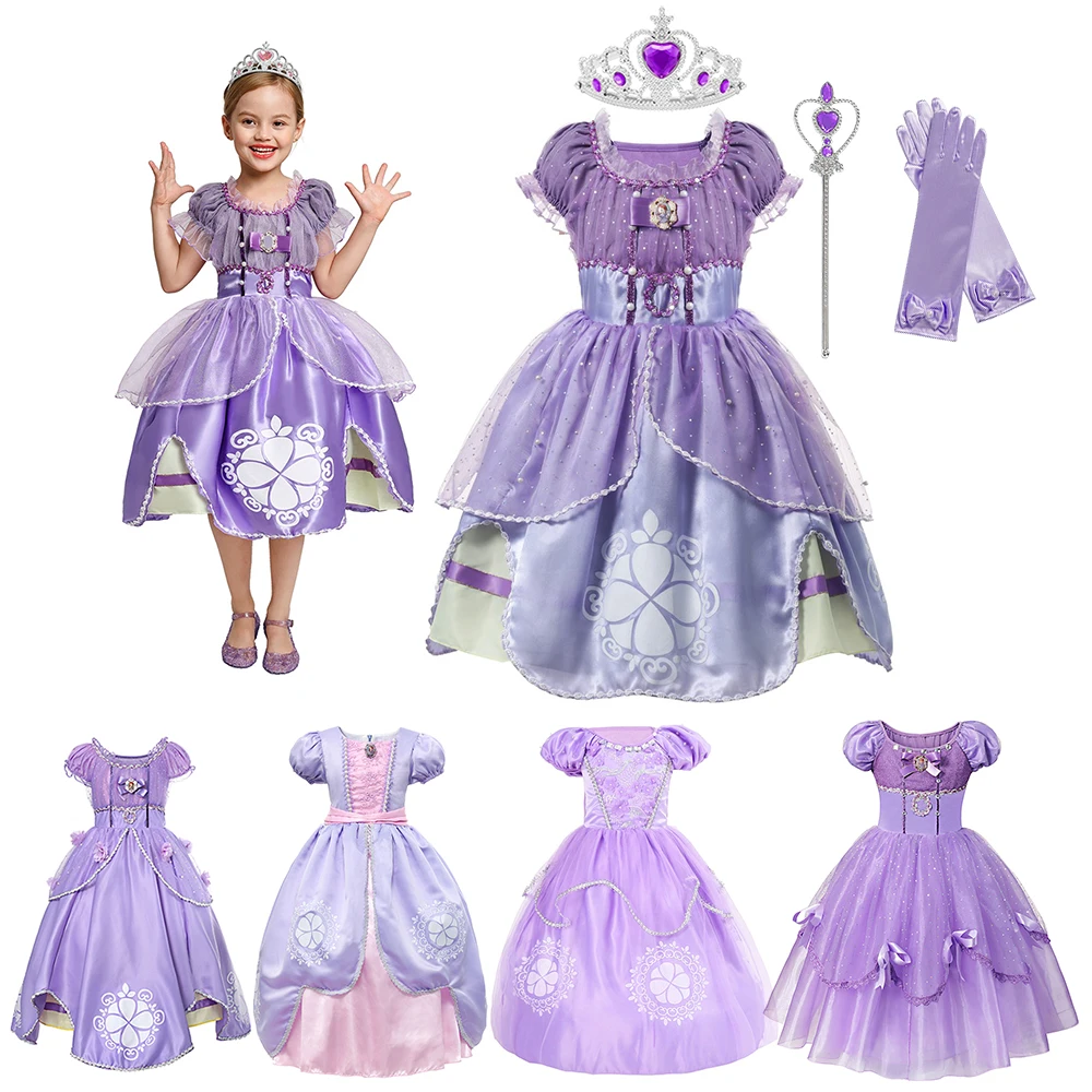 

Платье принцессы Sofia The first Girl, фиолетовое бальное платье, нарядные наряды для маленьких девочек, Детский костюм для косплея, Рождественский Костюм