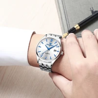 fngeen fashion blue pointer scale business watches mens quartz watch waterproof stainless steel strap simple relogio masculino