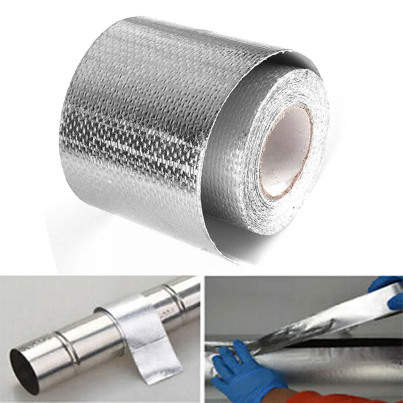 

Silver 2'' Thermal Exhaust Tape Air Intake Heat Insulation Shield Wrap Reflective Heat Barrier Self Adhesive Engine 2 Inch 5M