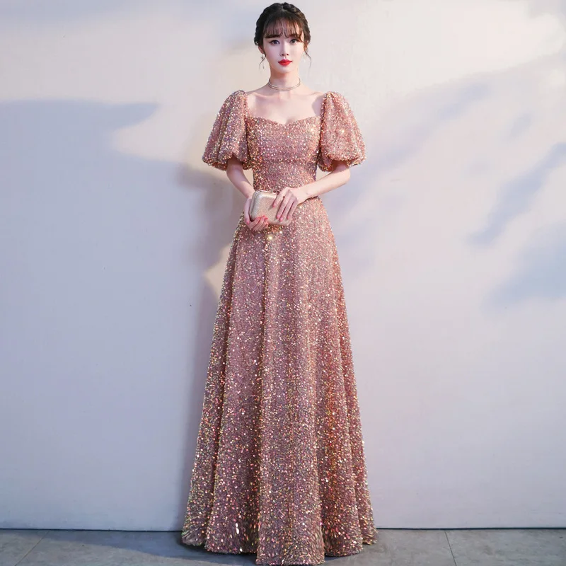 Sequins Evening Dress Women'S Small Temperament Chorus Performance Dress Host Banquet Evening Dress In Autumn And Winter 2023