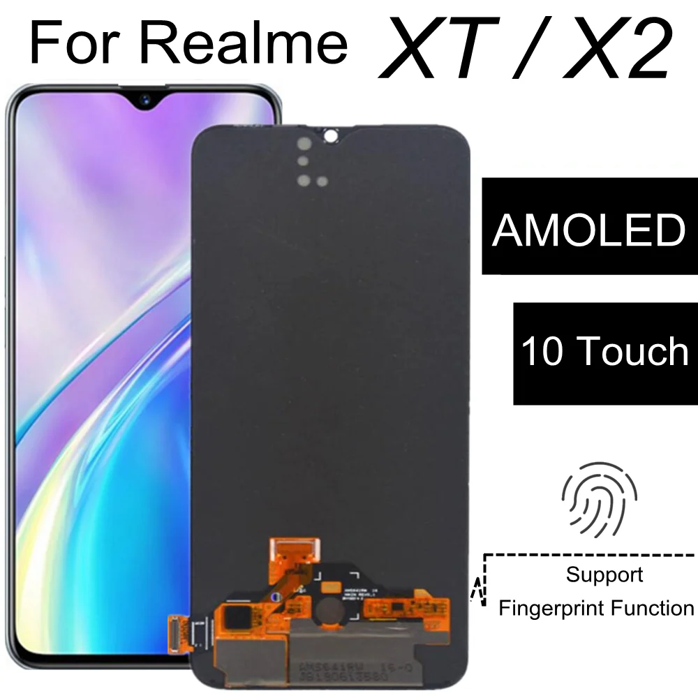

6,4 AMOLED для Realme XT X2 EMX1991 RMX1921 ЖК-дисплей кодирующий преобразователь сенсорного экрана в сборе Замена