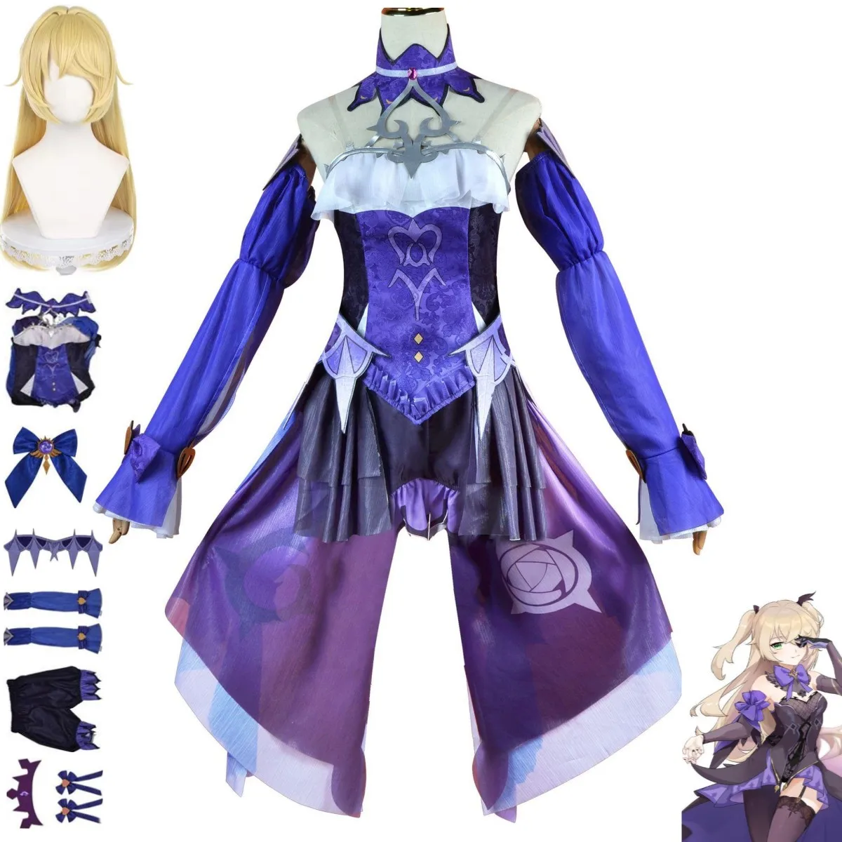 

Anime Game Fischl Von Luftschloss Genshin Impact Narfidort Cosplay Costumes Adventurers Guild Wig Dress Woman Sexy Party Suit