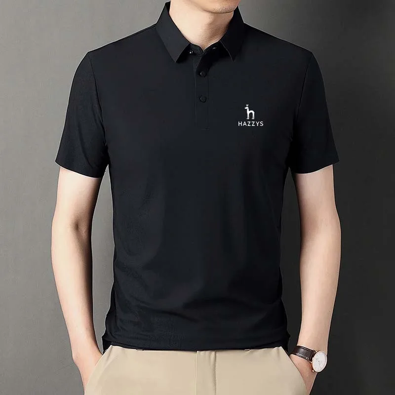Men's Shirt Polo T-shirt Wear Golf HAZZYS Seamless Solid Color Short Sleeve Top Cool Lapel Casual  Thin 2023