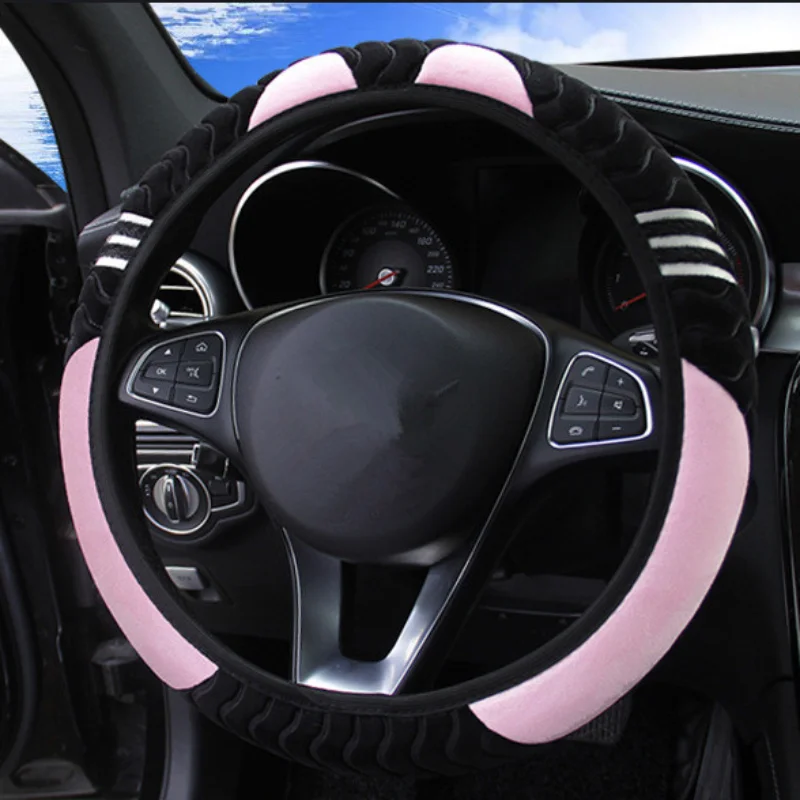 

Plush Car Steering Wheel Cover Cute Little Monster Decor Winter Warm Anti-slip Covers for 37-38cm Steering Wheel Elastic Covers