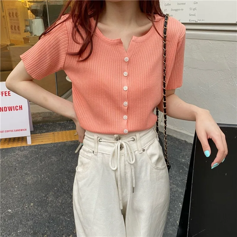 Женские трикотажные летние футболки с круглым вырезом и коротким рукавом тонкая