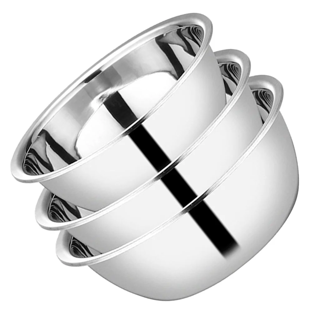 

3 Pcs Stainless Steel Pot Storage Basin Mixing Bowls Container Soup Round Baking Pan