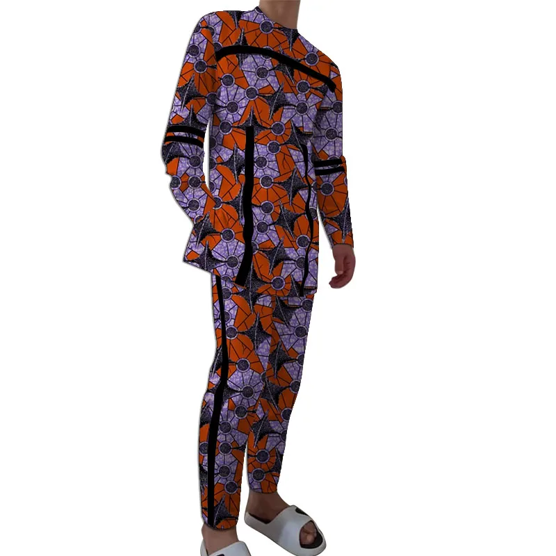 Новая африканская одежда восковой принт мужской комплект лоскутный топ с