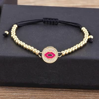 aibef new design 5 colors lip crystal handmade round bead bracelet woven rope adjustable women lucky bracelet charm jewelry gift