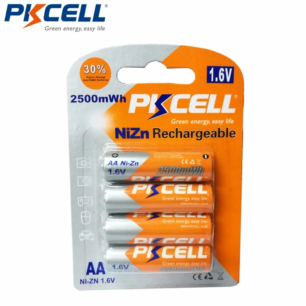 

4Pcs x PKCELL Bateria AA Batteries 1.6V Nickel-Zinc 2500mWh Ni-Zn 2A aa Rechargeable Battery Bateries Baterias