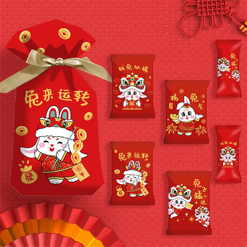 

Chinese New Year Cartoon Rabbit Snowflake Crisp Biscuit Cookie Packing Drawstring Pocket Nougat Pastry Machine Sealing Bags