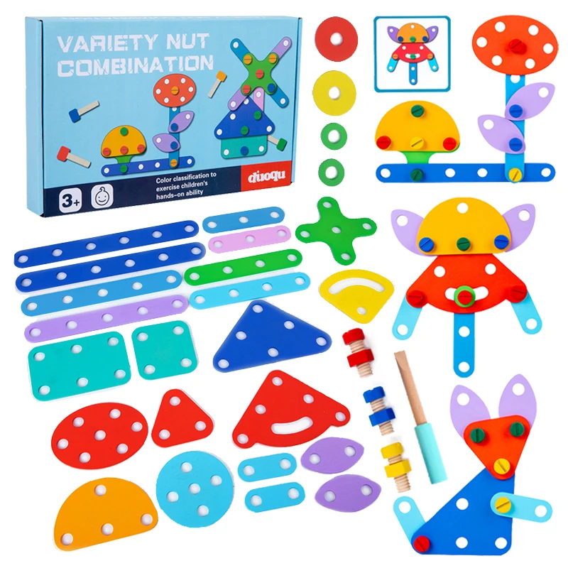 

Montessori Screw Nut Puzzles Wooden Toys Educational Shape Thinking Matching Game Screw Construction Blocks Fine Motor Skills