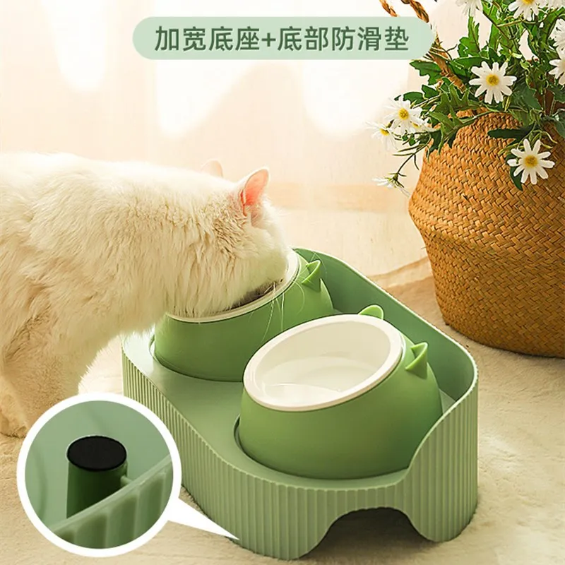 Ceramic Double Bowl Dog Food Bowl Protection Cervical Vertebra Drinking Water Rice Bowl Pet Supplies