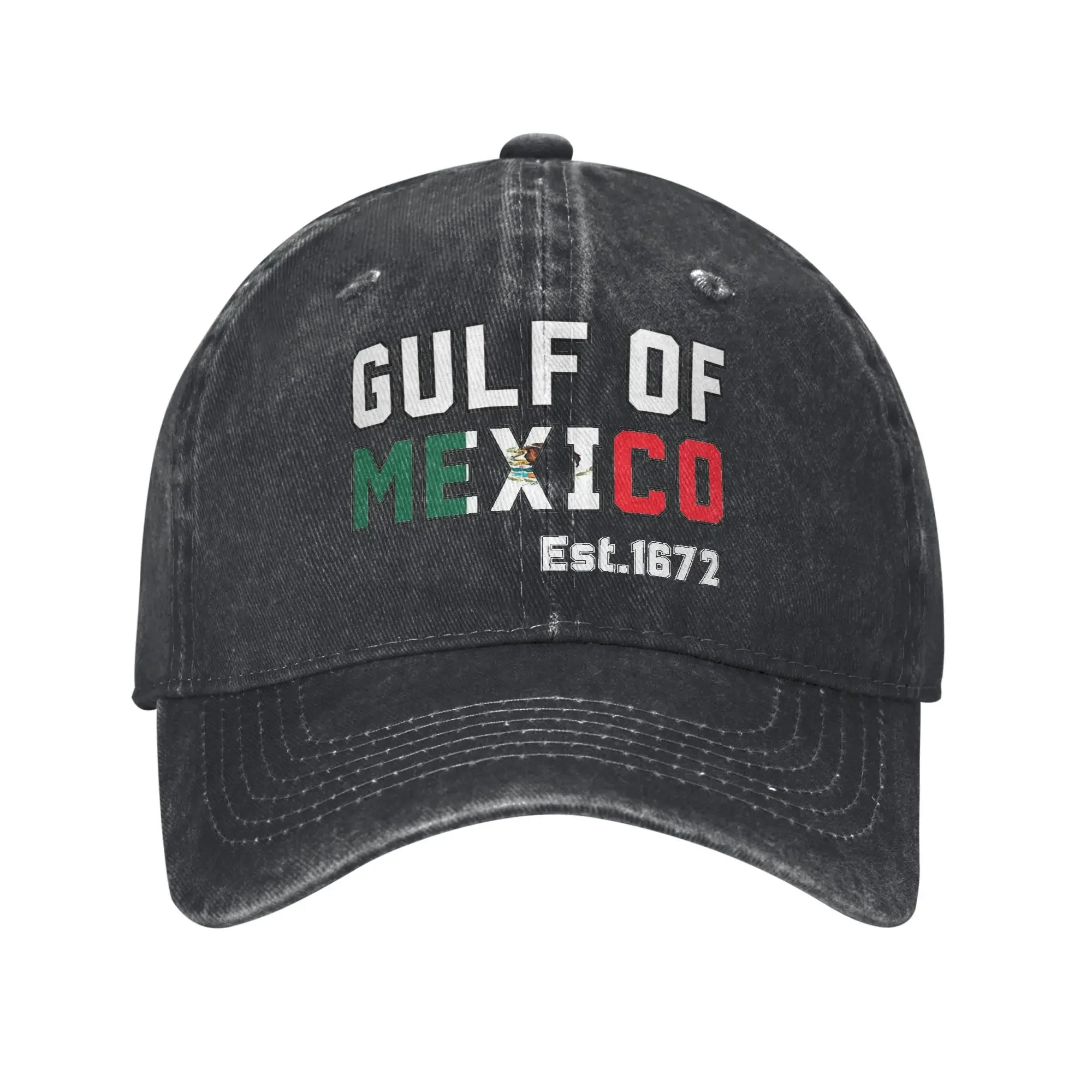 Фото Кепка унисекс с принтом Gulf Of Mexico Est 1672, классическая бейсболка из потертого денима с надписью Mexican Pride, регулируемая. №1