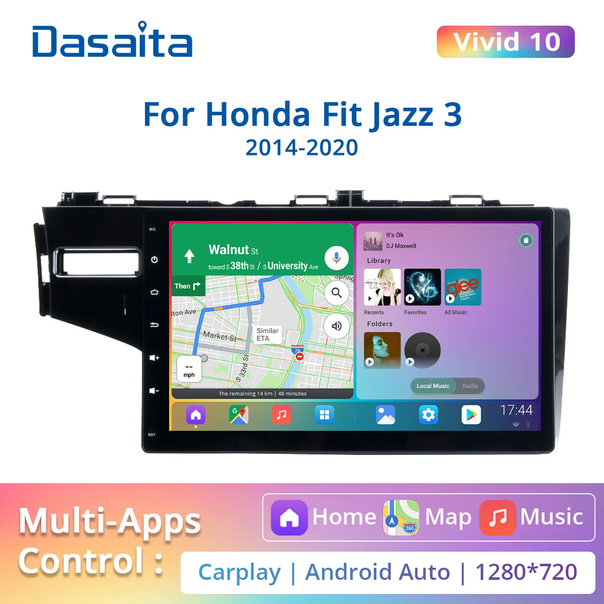 

Dasaita Vivid10 PX6 для Honda Fit Jazz 3 2014 2015 2016 2017 2018 2019 2020 автомобильная стереосистема Android автомобиль Carplay Auto 1280*720