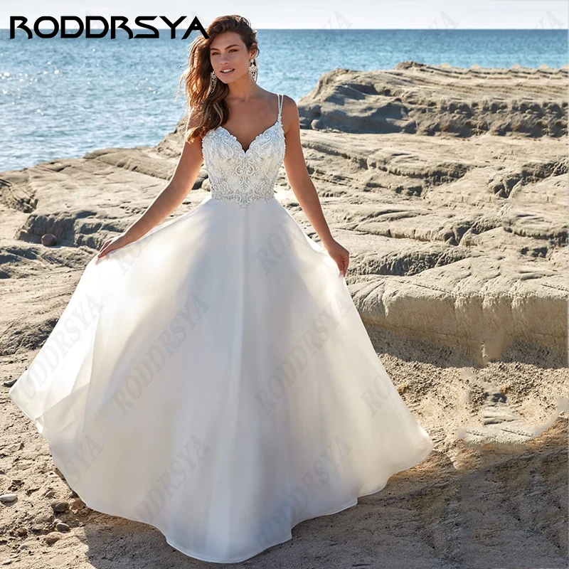 

RODDRSYA Sexy V-Neck Wedding Dress Simple Spaghetti Straps Backless Bride Party Elegant A-line Vestido De Noiva Minimalistas