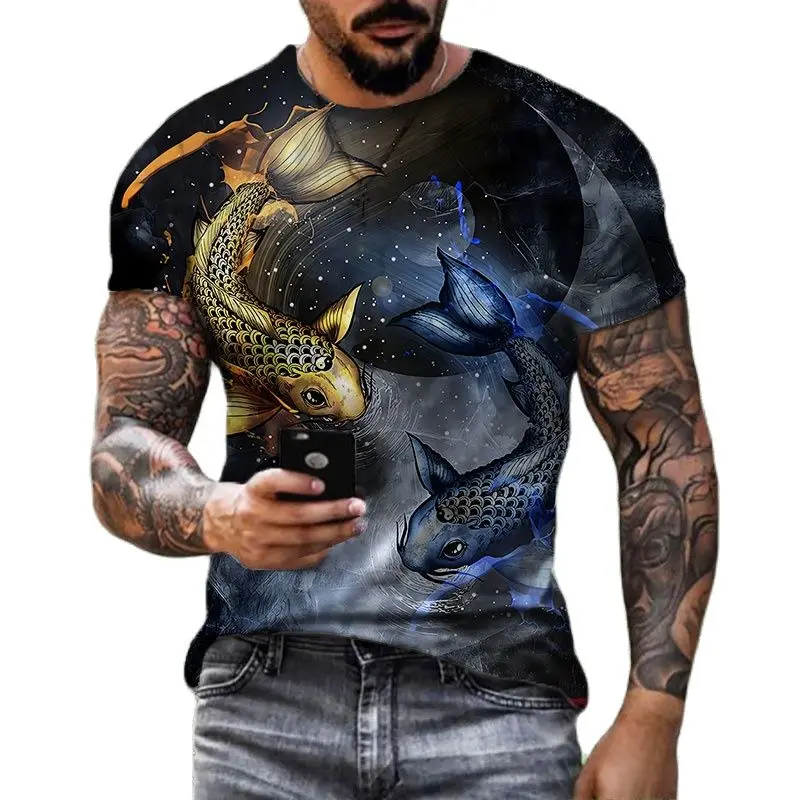 

Футболка мужская оверсайз с коротким рукавом и круглым вырезом, с 3D-принтом рыбы