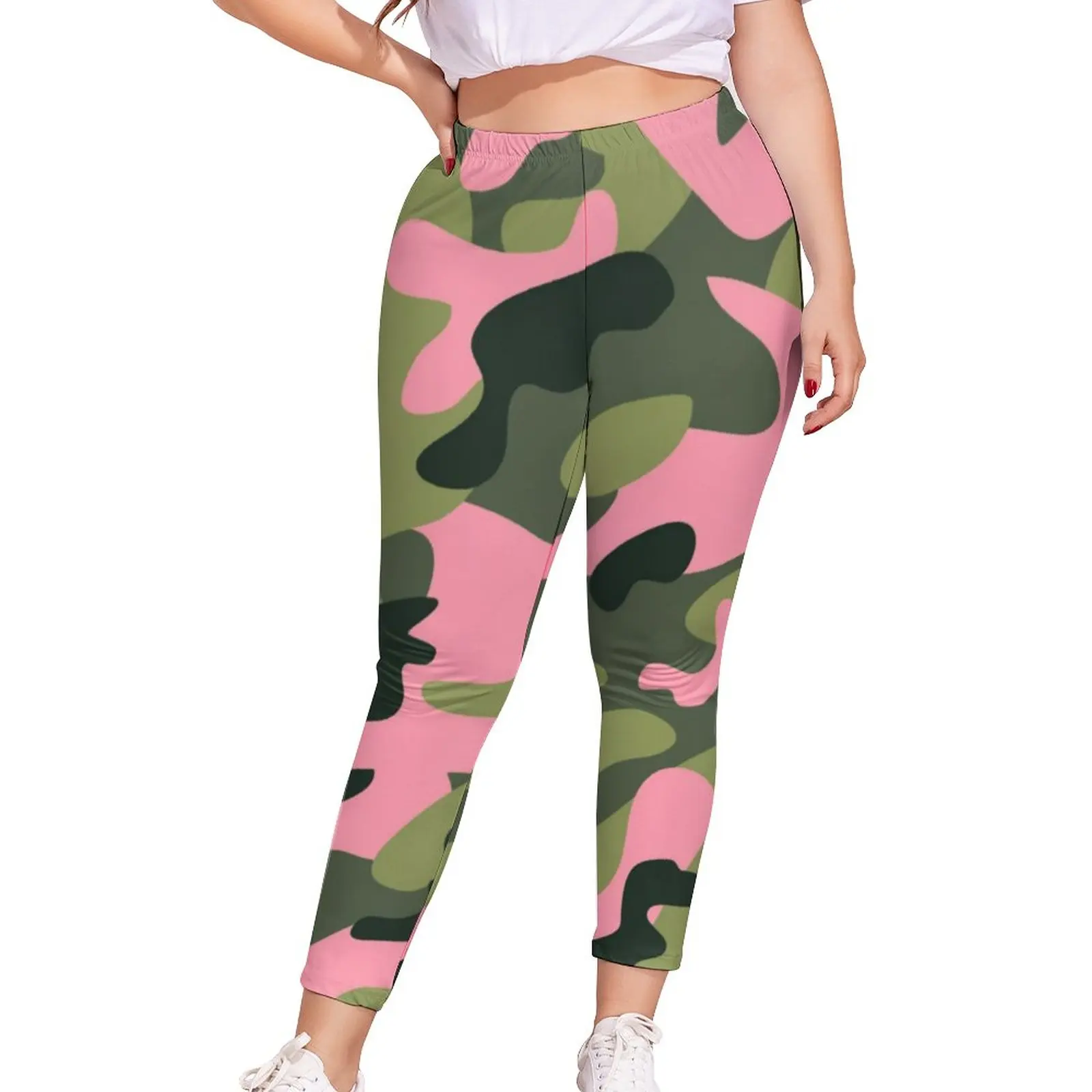 

Леггинсы женские камуфляжные с принтом, элегантные эластичные брюки с принтом, зеленые розовые камуфляжные, большие размеры 4XL 5XL