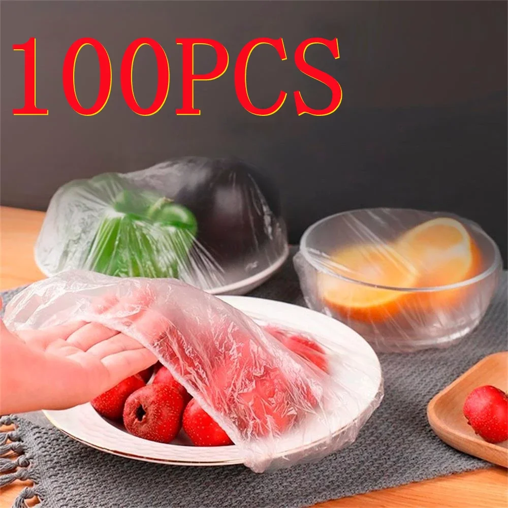 

100Pcs Disposable Food Cover Plastic Wrap Elastic Food Lids Refrigerator Food Keep Fresh Seal Bag Kitchen Durable Plastic Wrap