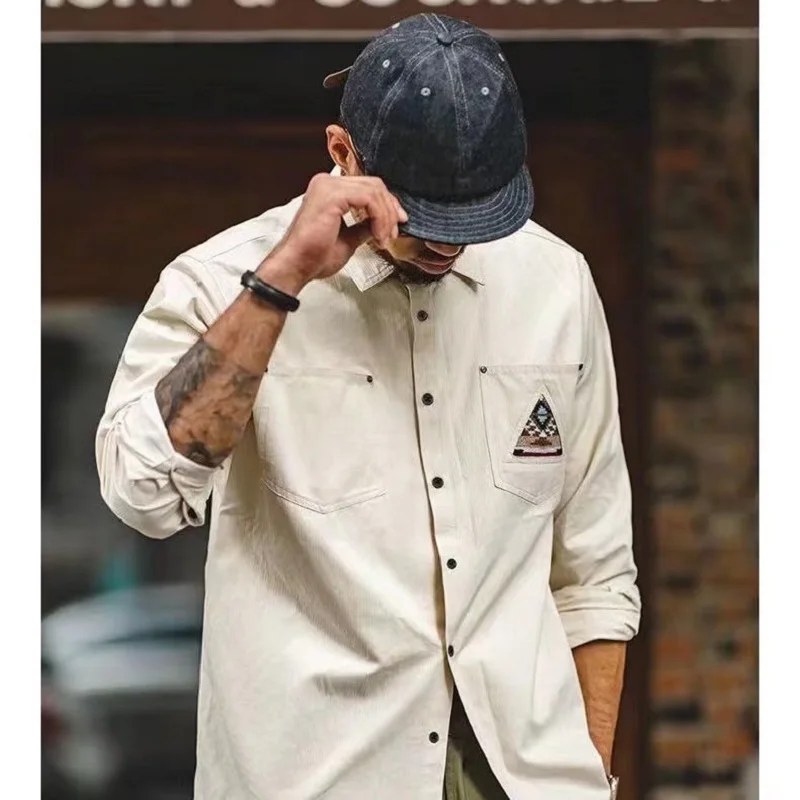 Men'S Shirts Vintage White Long Sleeve Shirts Spring Plus Size Embroidered Coat Male Square Neck Top Button-Up Men'S Clothing