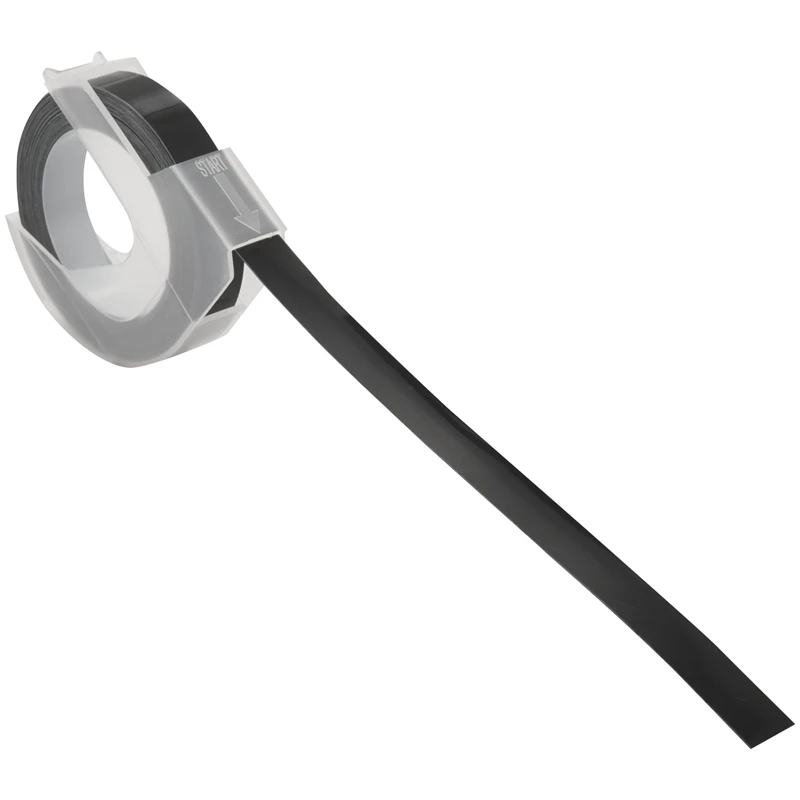 

6 Rolls Embossing Label Tape 3D Plastic White On Black 9Mm X 3Meter For Dymo Embossing Label Makers