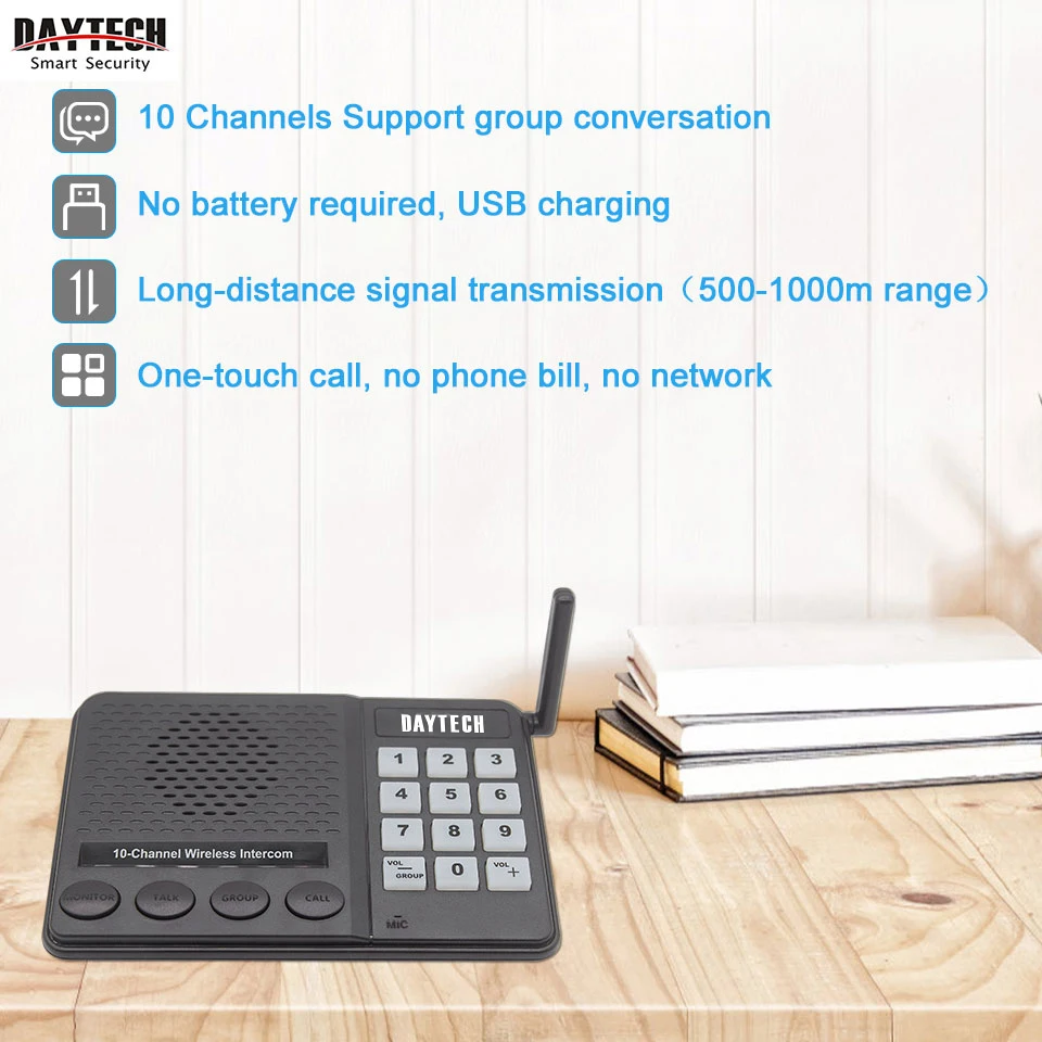 freeshipping daytech wireless intercom system no phone bill no network 10 channel 1k meters long range used for office ci02 free global shipping