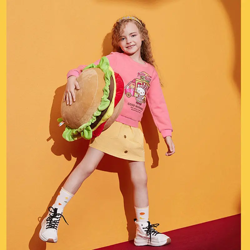 

Детская Толстовка Hello Kitty из чистого хлопка с принтом, осень/зима, новый стиль, для девочек, бархатная утепленная толстовка с мультяшным рису...