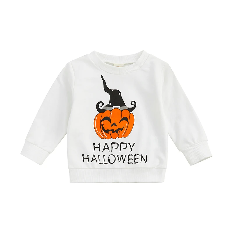 

3 Months to 3 Years Baby Girl Boy Halloween Sweatshirt Pumpkin Print Crew Neck Long Sleeve Casual Pullover Tops for Toddlers