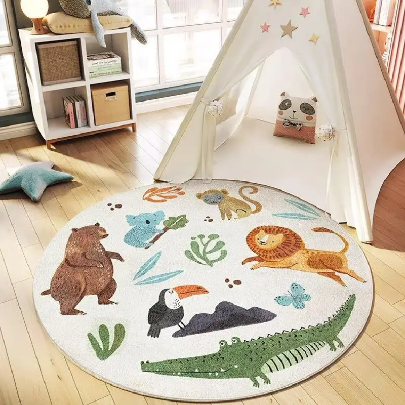 

Круглые ковры с мультяшными животными для гостиной, детской спальни, прикроватного дивана, мягкие пушистые коврики, Детская игровая палатк...