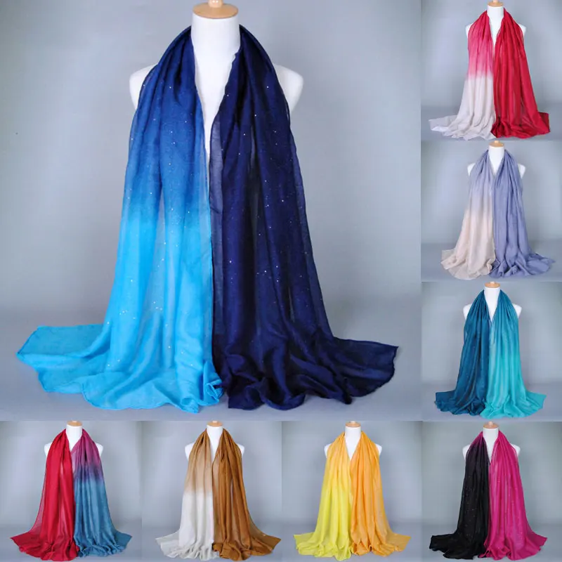 

2022 Fashion Women Gradient Solid ColorMicrofiber Scarf Bandana Elegant Long Shawl Hijab Summer Sun Protection 180cm*90cm