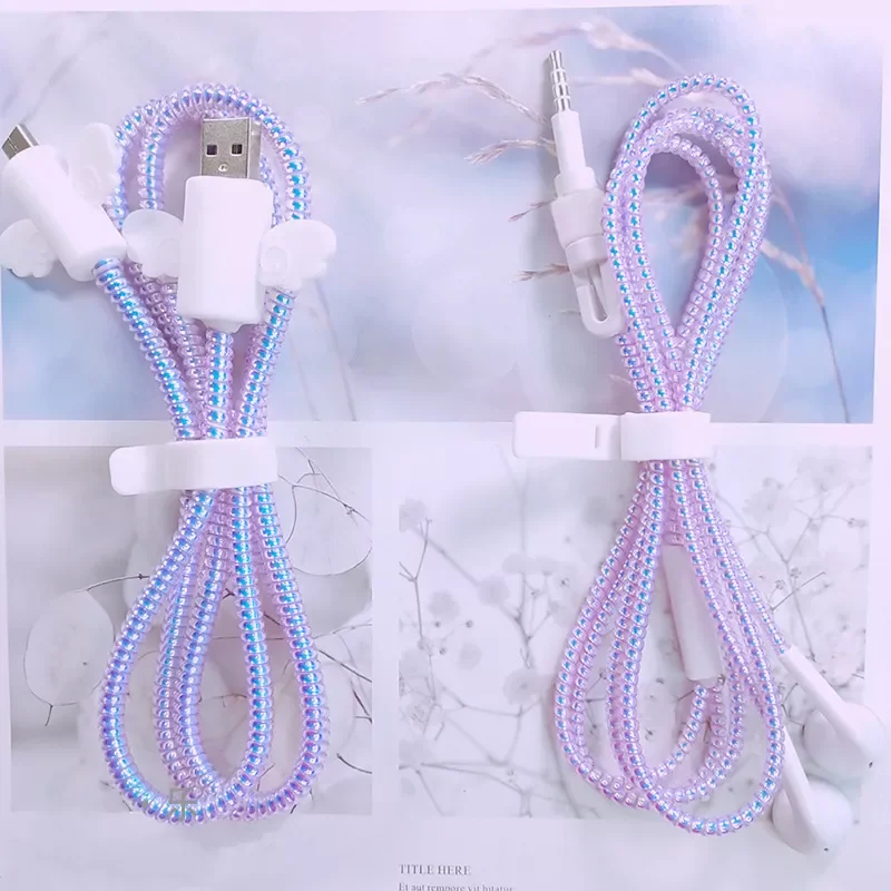 

1 Roll Laser Color Style 1.55M USB Charging Data Line Cable Protector Wire Cord Protection Spring Wrap Cable Winder Organizer