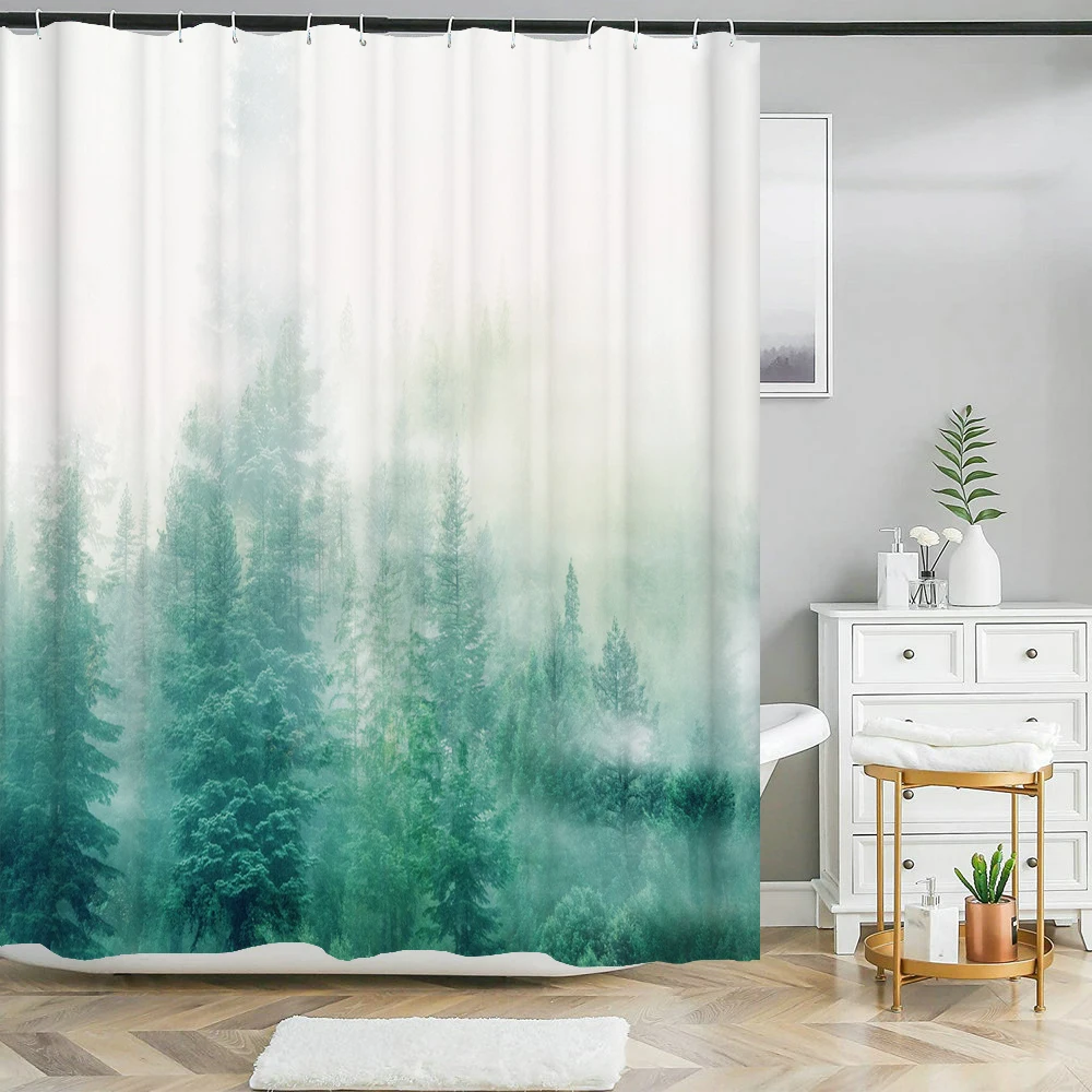 

Misty pine forest Print shower curtain natural Scenery bath curtain waterproof fabric bathroom curtain with Hook for home decor