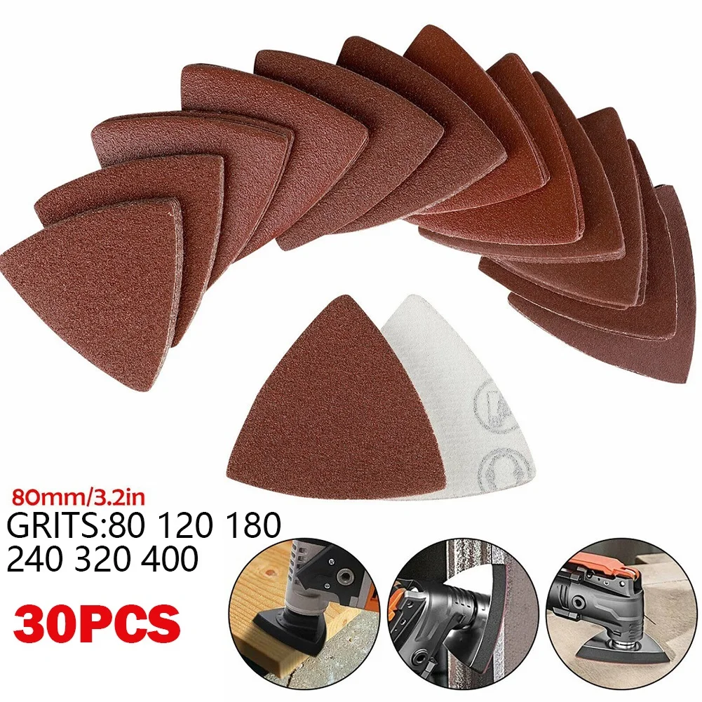 

80-400grit 80mm Triangle Sandpaper Oscillating Tool Sanding Pad 30pcs Aluminium Oxide Polishing Disc Grinding Abrasive Tools