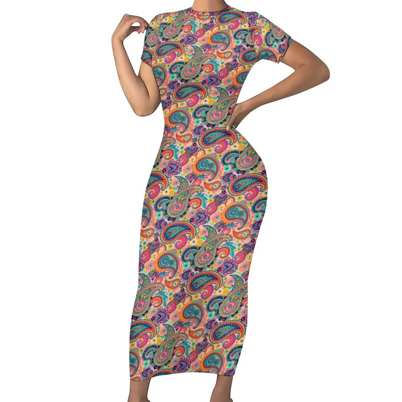 

Женское платье с принтом пейсли, разноцветное облегающее платье в этническом стиле с цветочным принтом, праздничные Ретро Платья-макси, Одежда большого размера с графическим принтом