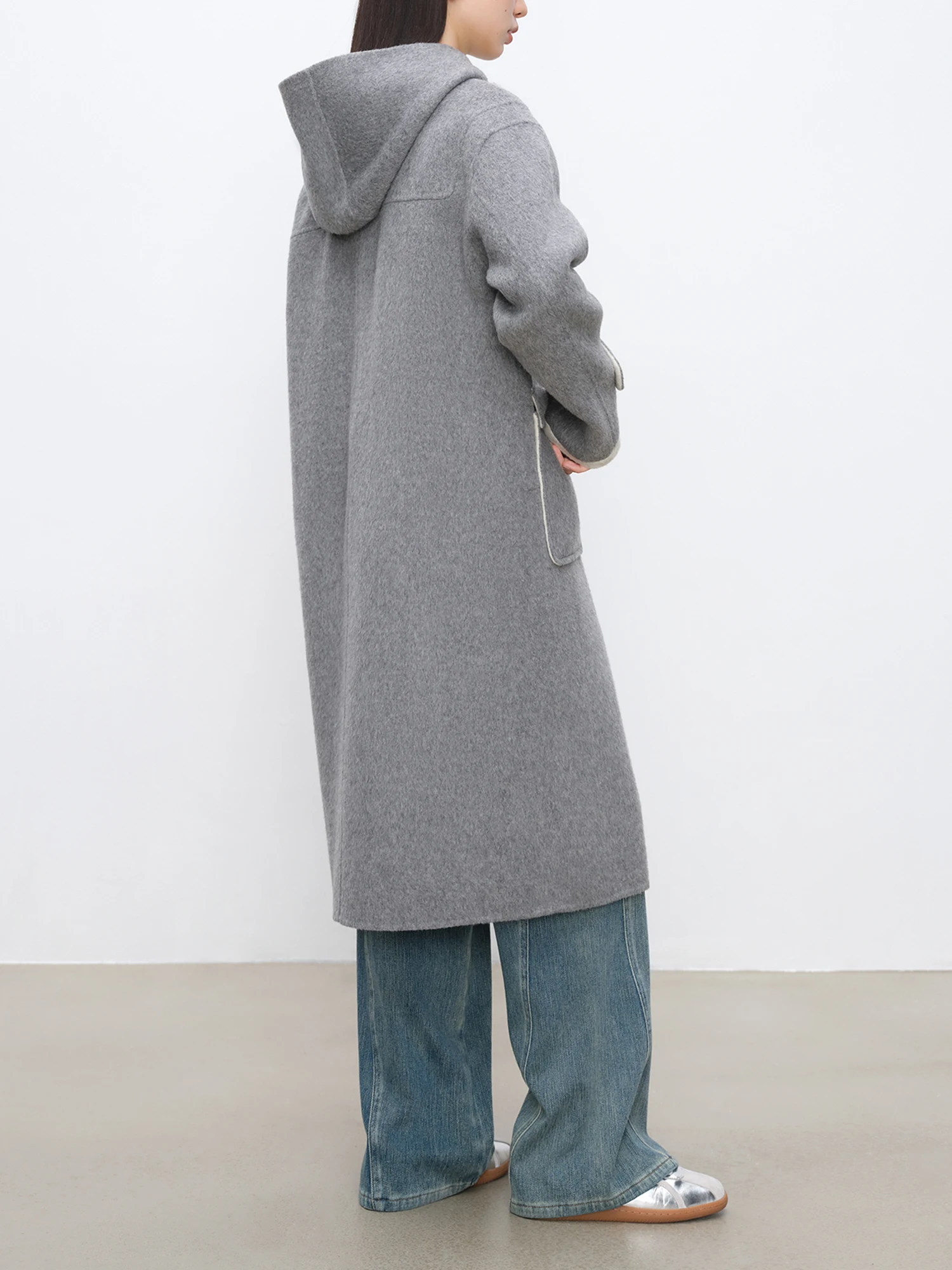 ZIQIAO маленького размера серое корейское шерстяное пальто на пуговицах с рогом