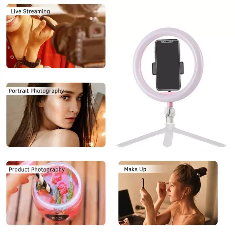 

10W LED Ring Lamp For Selfie Makeup Photography Video Live Stream USB Ring Light With Phone Holder Tripod Stand For Phone