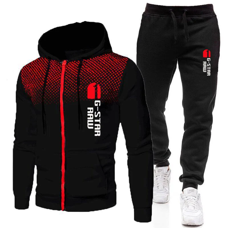 Men's Autumn and Winter New Sportswear Zipper Set Fashion Casual Printing Men's Zipper Jacket+Sports Jogging Pants Set