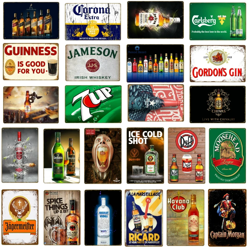 

Wine Whiskey Brand Tin Sign Cold Beer Goods Metal Plaque Dilapidated Rusty Retro Poster Metal Plate Sign Bar Wall Decoration