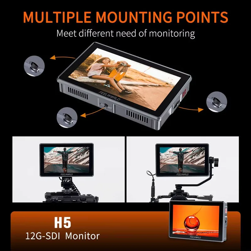 Фото FEELWORLD 5,5-дюймовый полевой монитор для камеры H5 12G SDI HDMI 2.0 с сенсорным экраном, высокой яркостью 1200 нит, разрешением 1920x1080 пикселей и отображением формы сигнала №2